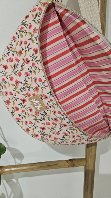Sac banane en coton imprimé fleuri rose 