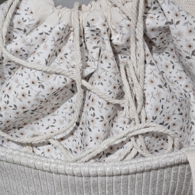 cabas fourre tout en velours côtelé coloris beige lurex argenté