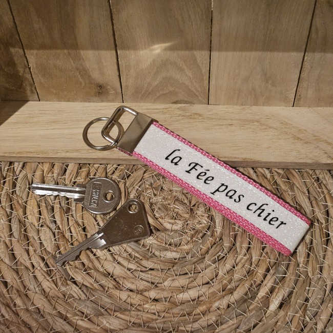 Porte clés message la Fée pas chier coloris rose foncé