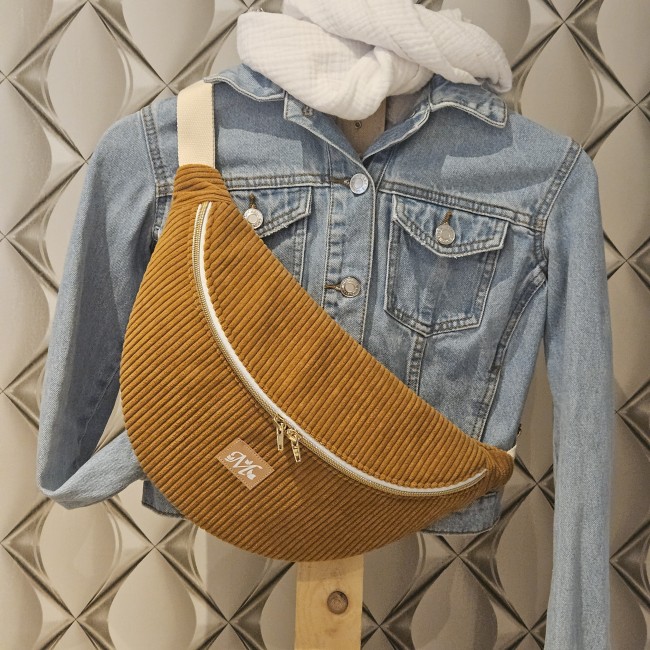Banane Tsuki velours ocre et coton mini fleuri taupe