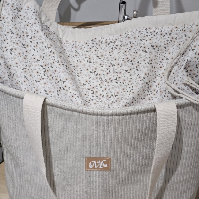 cabas fourre tout en velours côtelé coloris beige lurex argenté