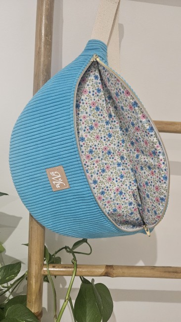 Sac banane en velours côtelé coloris turquoise 