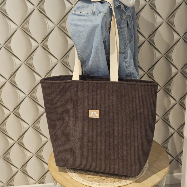 Maxi cabas EVASION velours chocolat et coton graphique