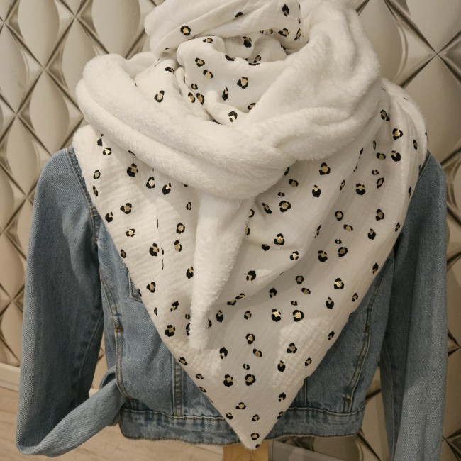 Maxi chèche double gaze mini léopard et polaire blanche
