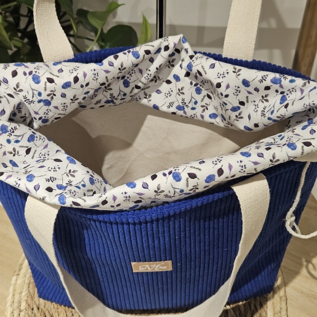 cabas fourre tout en velours côtelé coloris bleu roi