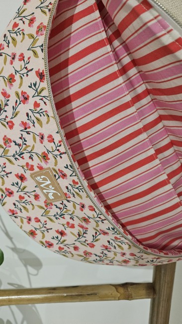Sac banane en coton imprimé fleuri rose 