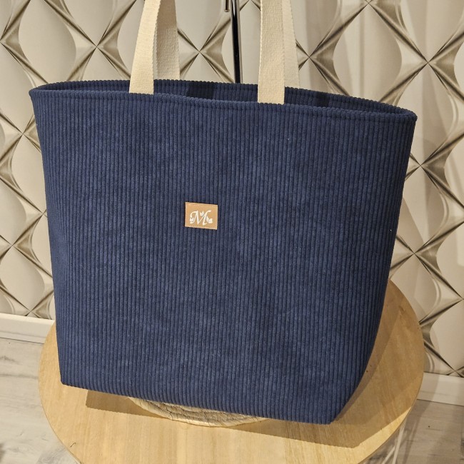 Maxi cabas EVASION en velours côtelé coloris bleu marine et coton fleuri pissenlits