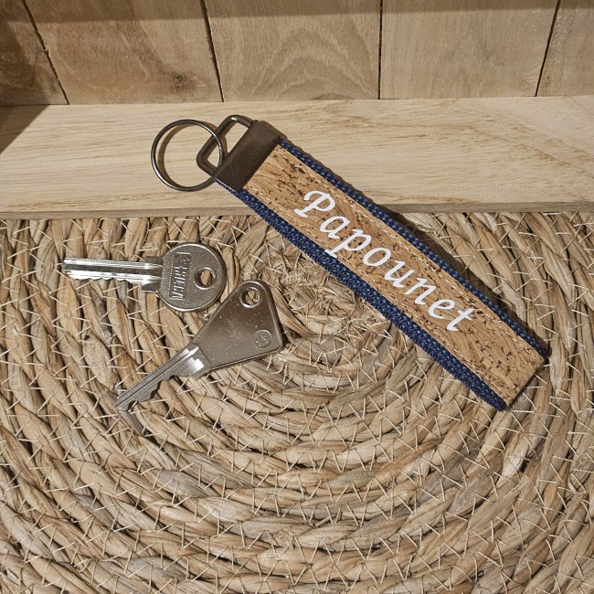 Porte clés message PAPOUNET coloris bleu marine