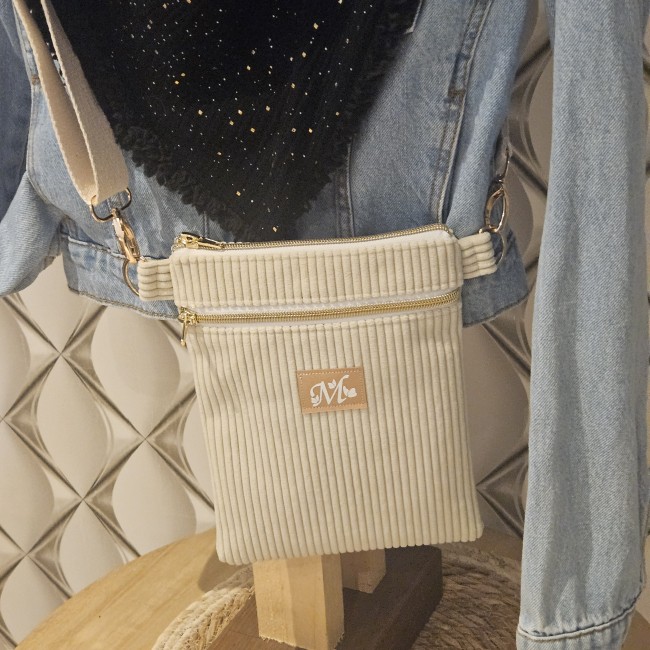 Pochette bandoulière l’essentiel velours écru et coton mini fleuri