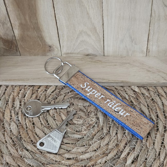 Porte clés message SUPER RÂLEUR coloris bleu