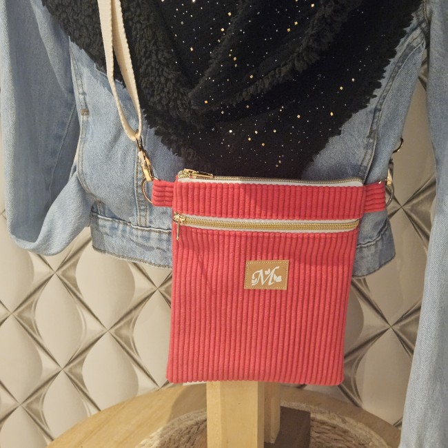 Pochette bandoulière l’essentiel velours fuchsia et coton fleuri peps