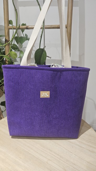 cabas fourre tout en velours côtelé coloris violet 