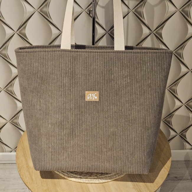 Maxi cabas EVASION en velours côtelé coloris taupe et coton fleuri