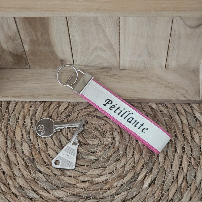 Porte clés message Pétillante coloris rose foncé