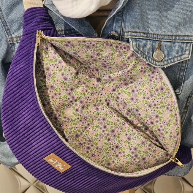 Sac banane Tsuki velours côtelé coloris violet | Mel Créations