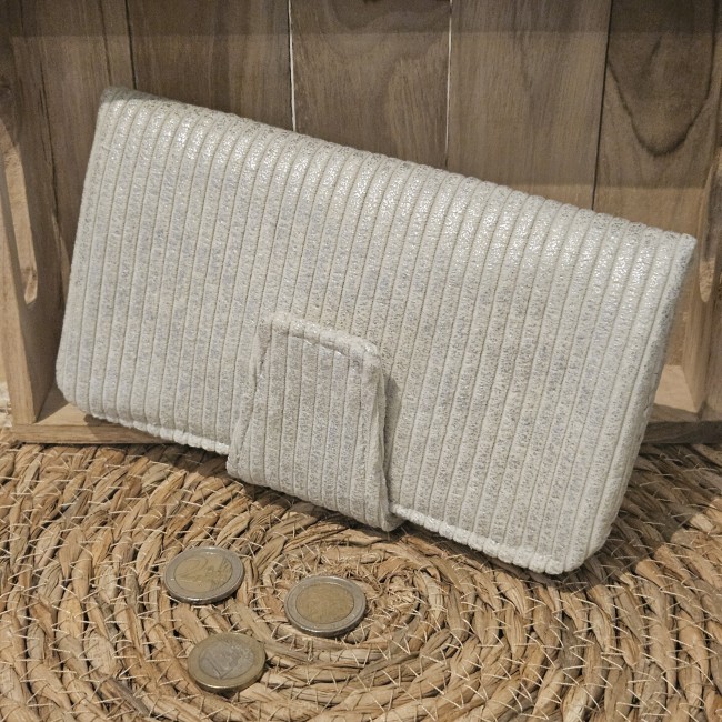 Portefeuille POPY en velours côtelé coloris beige lurex argenté et coton imprimé fleuri tout doux