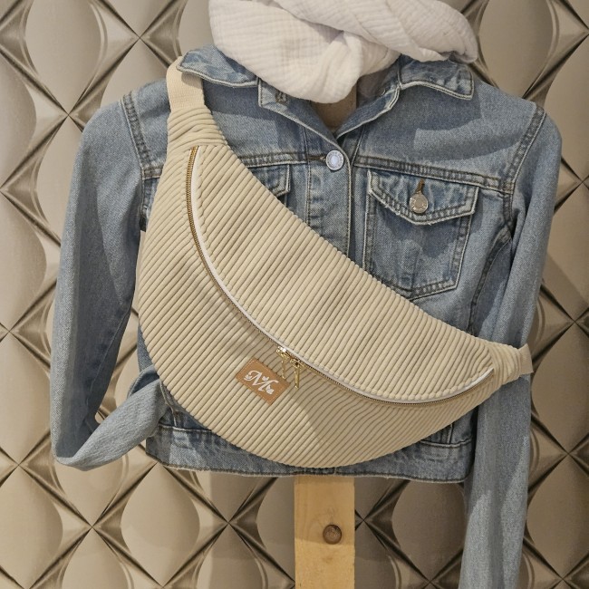 Banane Tsuki velours écru et coton mini fleuri taupe