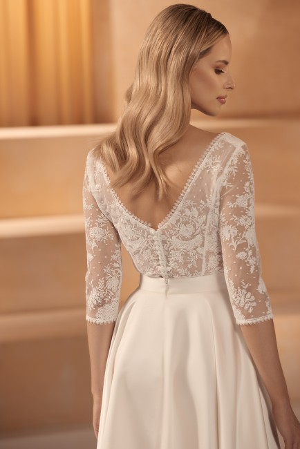 Top de mariée en dentelle, manches 3/4 ivoire clair