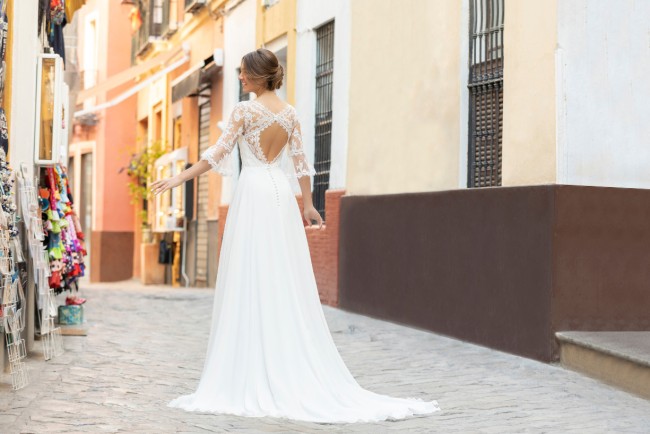 robe de mariée style bohème champêtre avec manches 3/4 taille 44