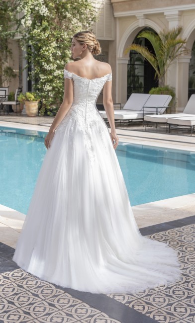 244-08 DOS Robe de mariée romantique de qualité, DESTOCKAGE, col bateau, AFFAIRE EXCEPTIONNELLE