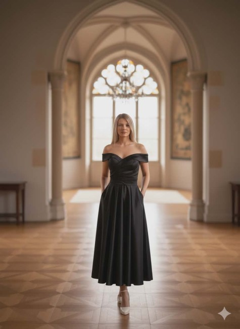 Robe de mariée courte noire en satin duchesse, col bardot drapé , zip avec boutons ou laçage au choix du 34 au 58