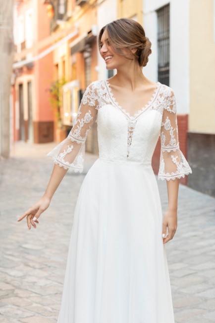 robe de mariée style bohème champêtre avec manches 3/4 taille 44