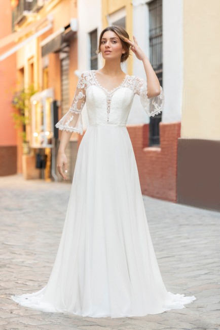 robe de mariée style bohème champêtre avec manches 3/4 taille 44