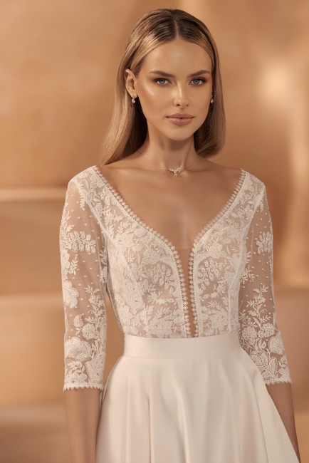 Top de mariée en dentelle, manches 3/4 ivoire clair