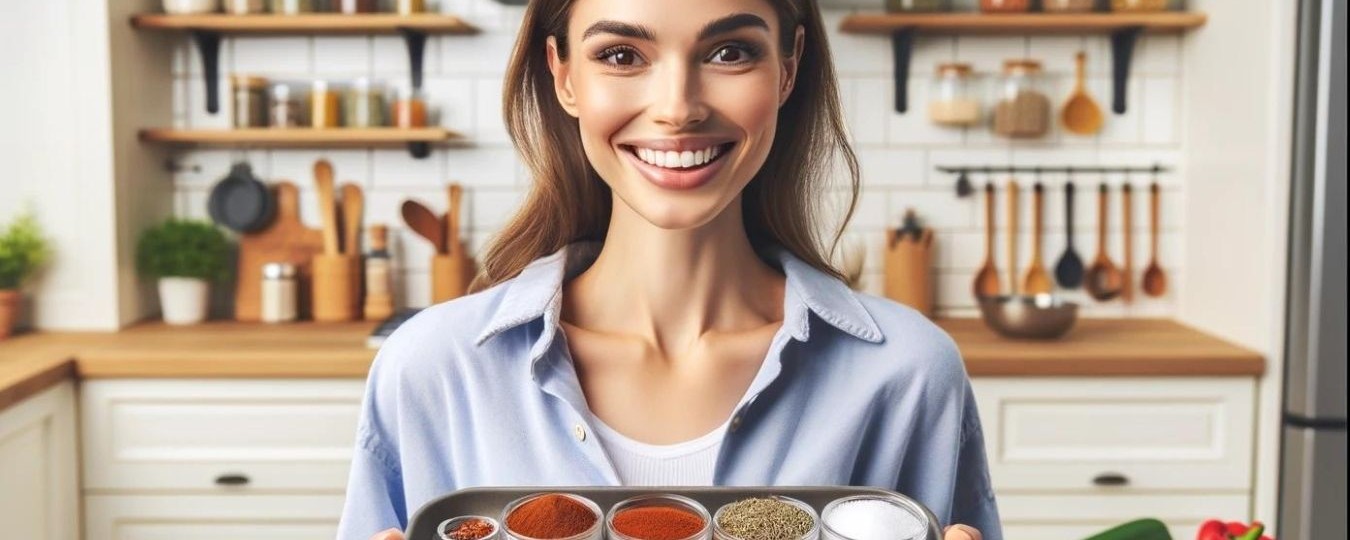 Plateau d’assortiment de différentes épices présenté dans une cuisine moderne