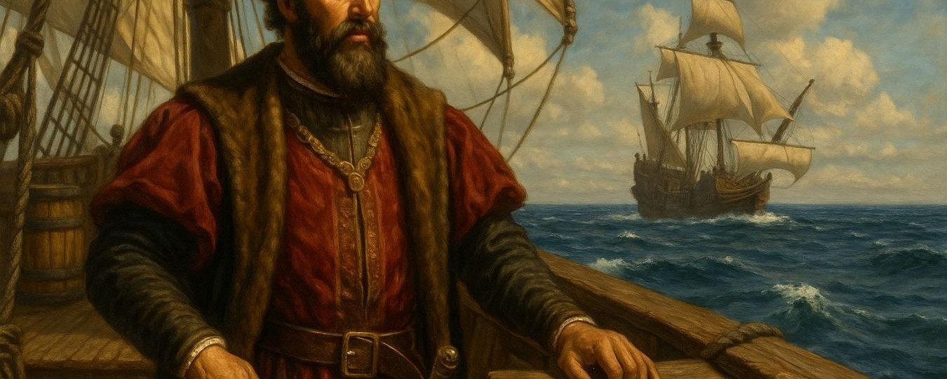 Explorateur portugais sur un navire du XVe siècle, en route vers l’Inde durant la période des grandes découvertes