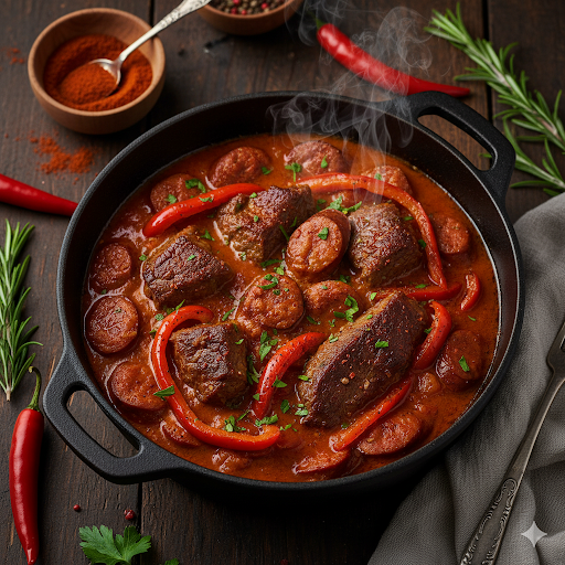 Plat mijoté en sauce relevé au piment doux fumé