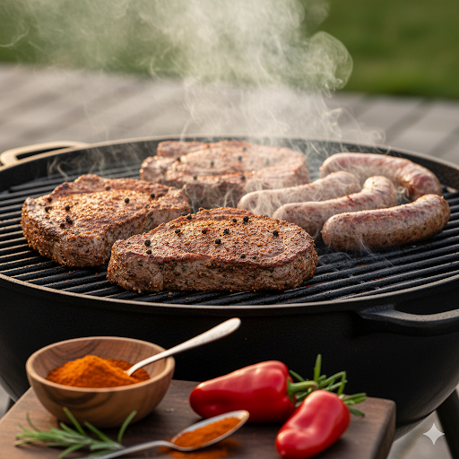 Grillades de viande avec sauce au piment doux fumé