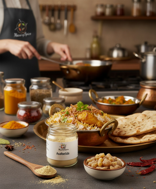 Asafoetida utilisée en cuisine indienne dans un plat végétarien