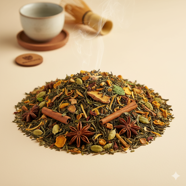 Infusion épicée aux plantes – thé vert, gingembre, cannelle, MASARYSPICE