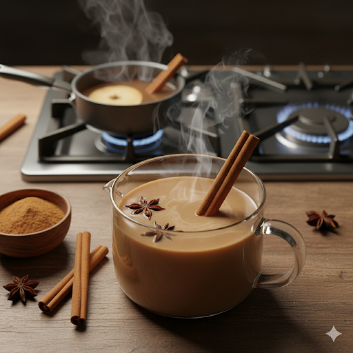 Tasse de lait chaud aux bâtons de cannelle de Ceylan