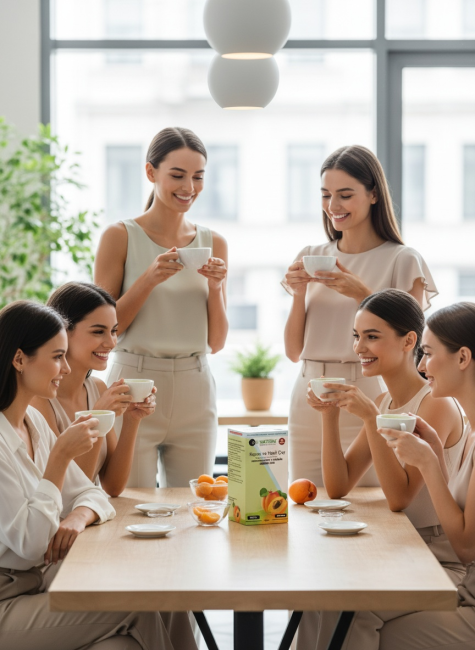 femmes partageant une infusion Matcha abricot dans un intérieur lumineux