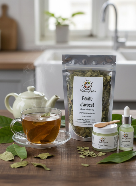 Sachet de feuille d’avocat MasarySpice avec infusion et cosmétiques naturels