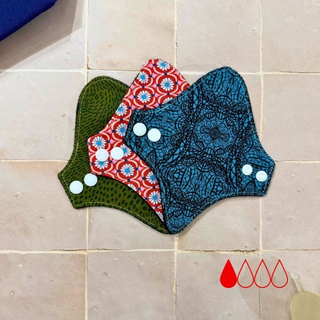 Lot de 3 protège-tangas lavables intérieur noir en coton bio