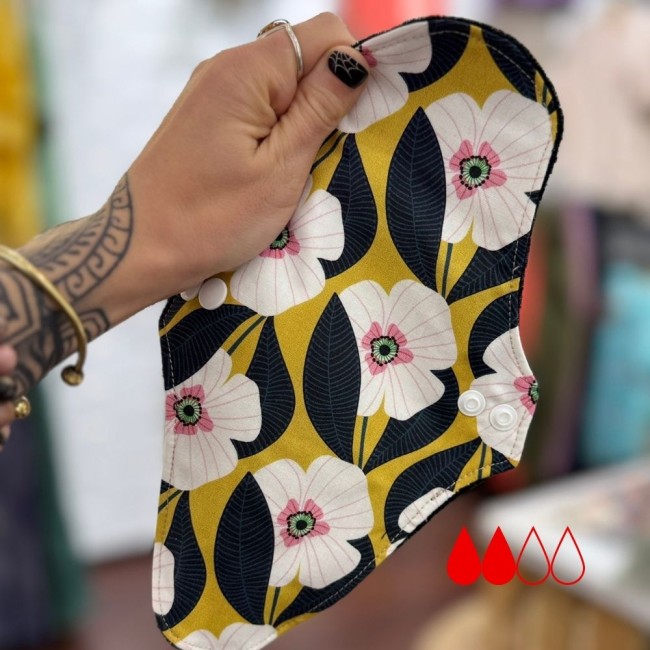 Serviette hygiénique lavable flux normal intérieur noir en coton bio