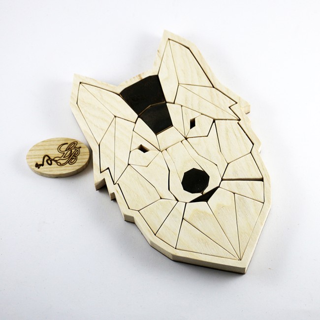 Puzzle Tête de Loup Géométrique en Bois – Casse-tête Artisanal en Frêne Massif By LB (3)