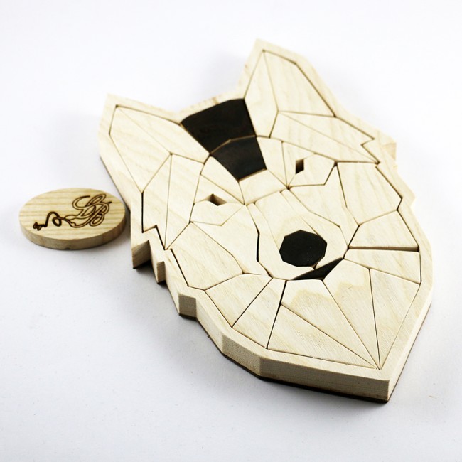 Puzzle Tête de Loup Géométrique en Bois – Casse-tête Artisanal en Frêne Massif By LB (2)