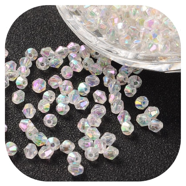 200 PERLES TOUPIES bicone a facettes Acrylique Transparent avec...