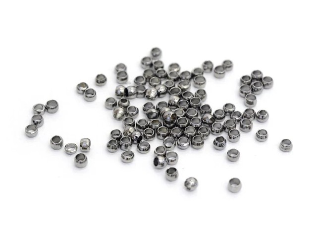 300 PERLES A ECRASER RONDES métal argente fonce diamètre 2 mm -...