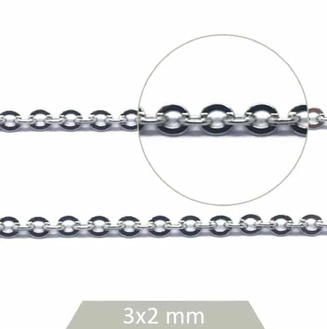 5 metres de CHAINE METAL ARGENTE 3 x 2 mm - creation bijoux perles