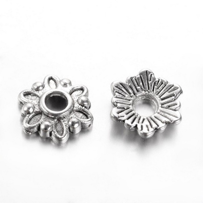 30 COUPELLES PERLE d'espacement INTERCALAIRE metal argente 8 mm forme fleur - creation bijoux