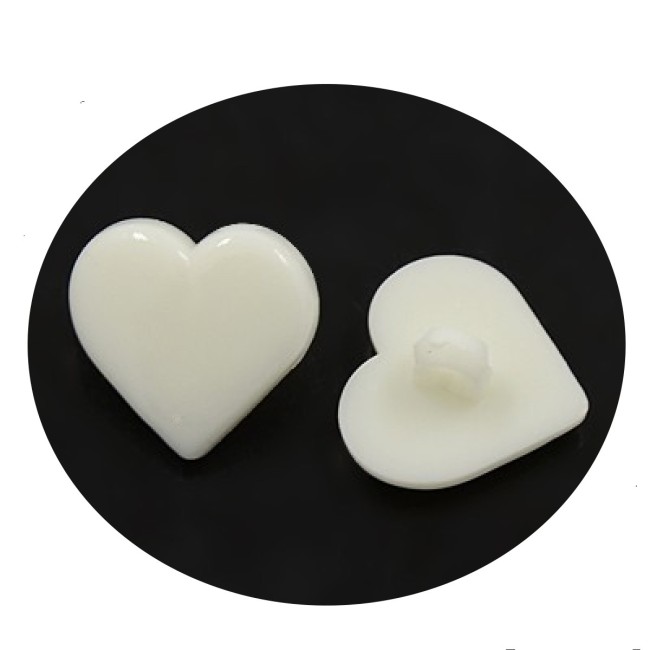20 BOUTONS de TIGE Blanc Forme COEUR Acrylique diamètre 17 mm 1 trou...