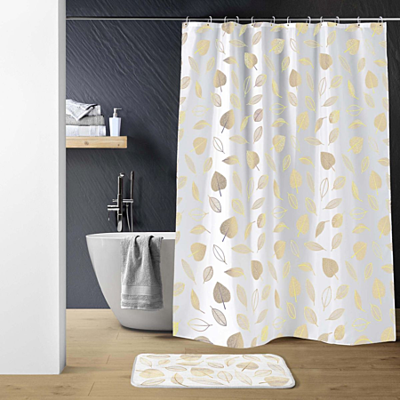 Rideau de douche doré plumes 180 × 200 cm | Irisia Maison  Balise ALT