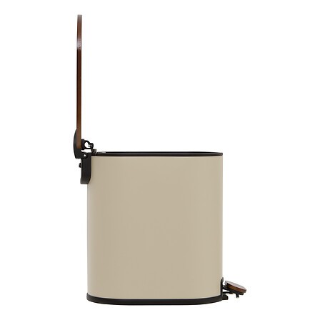 Poubelle 5 L bambou métal beige à pédale