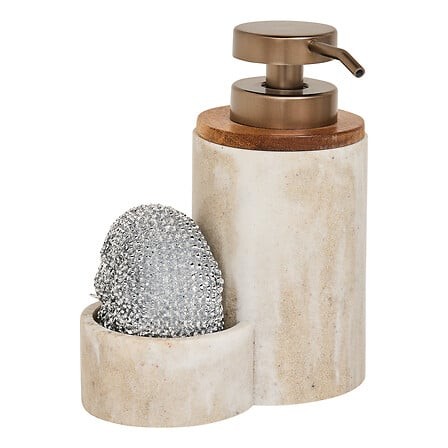 Distributeur de savon résine beige organiseur évier H 18,8 cm Distributeur de savon résine beige organiseur évier H 18,8 cm