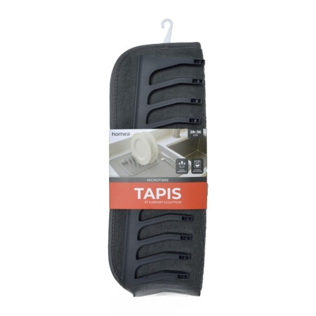 Égouttoir vaisselle microfibre anthracite compact Tapis vaisselle microfibre anthracite avec support assiettes